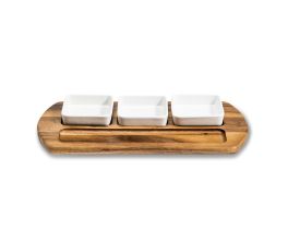 Charcuterie/ Serving Tray w/ 3 square ceramic bowls 18” x 9”