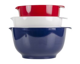 Gourmac Set of 3 Melamine Mixing Bowls, Boxed - 1.5L, 2L, 3L, red/white/blue