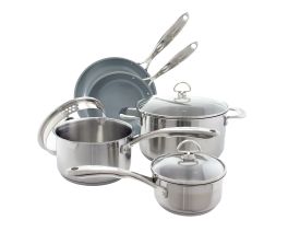 Chantal Induction 21 8pc Stainless Steel Set with Ceramic Coated Fry Pans NEW,