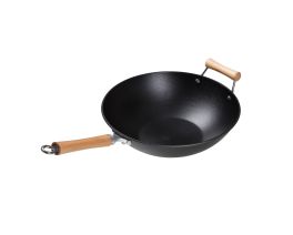 Joyce Chen Professional Series 14-Inch Cast Iron Wok with Maple Handle  Black