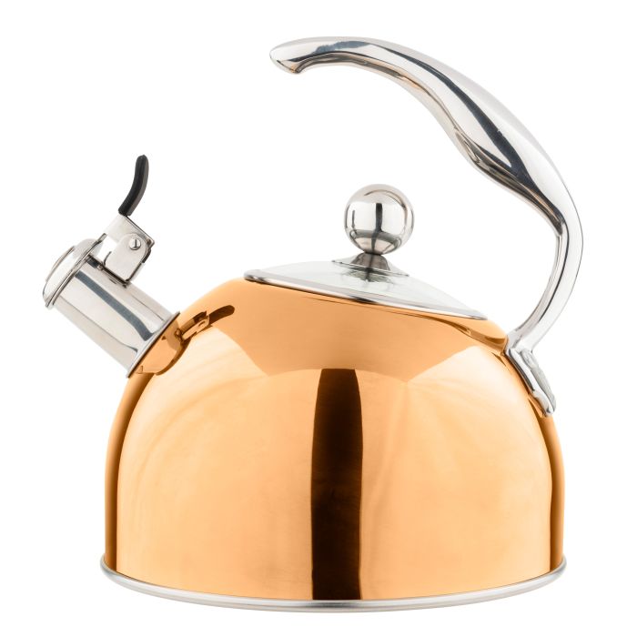 Viking 2.6 Quart Stainless Steel Whistling Kettle With 3-Ply Base, Mirror  With Copper