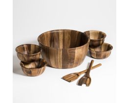 7 Piece - Extra-Large Salad Bowl with Servers and 4 Individuals 13” Dia x 6”H Servers  12” L
